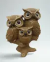 Brown owl family, 3 owls sitting on a tree, complete set 8 inches height